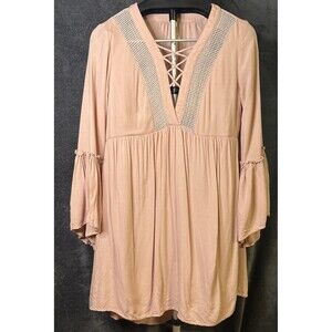 Live 4 Truth Dress M Womens Dusty Rose Boho Peasant Bell Sleeve V-Neck Strappy
